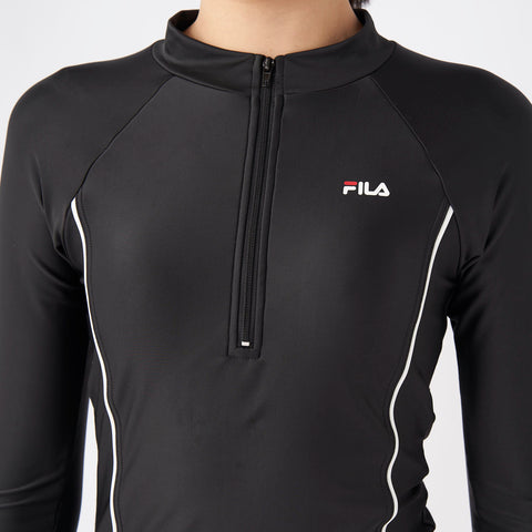 プールやジムに最適！ FILA 長袖セパレーツ水着（日焼け対策/体型カバー）ブラックｘホワイト