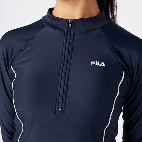 プールやジムに最適！ FILA 長袖セパレーツ水着（日焼け対策/体型カバー）ブラックｘホワイト