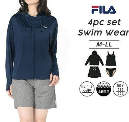 【FILA】体型カバー＆UVカット(90%以上)！ラッシュガード付 4点セット水着（レディース フィットネス/ヨガ/ジム対応）