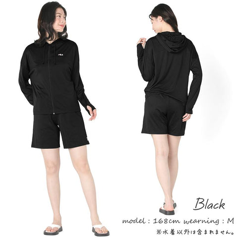 【FILA】体型カバー＆UVカット(90%以上)！ラッシュガード付 4点セット水着（レディース フィットネス/ヨガ/ジム対応）