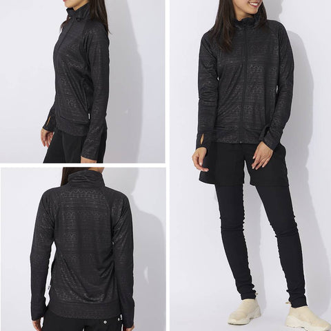 【FILA】UVカット率90%以上！幾何柄エンボス ラッシュガード（水陸両用/指穴付き）レディース フィットネス