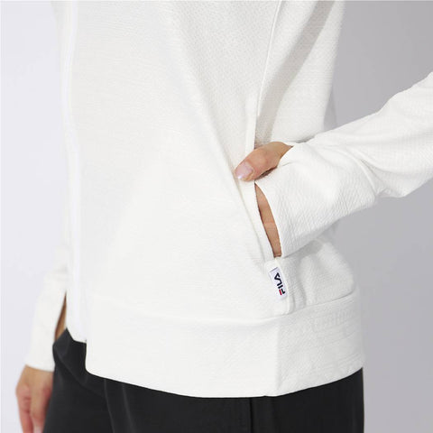 【FILA】UVカット率90%以上！幾何柄エンボス ラッシュガード（水陸両用/指穴付き）レディース フィットネス