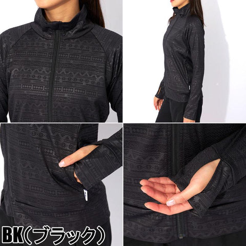 指穴付きで手の甲までUV対策！ 上品エンボス加工 レディース ラッシュガード (全2色)【FILA】