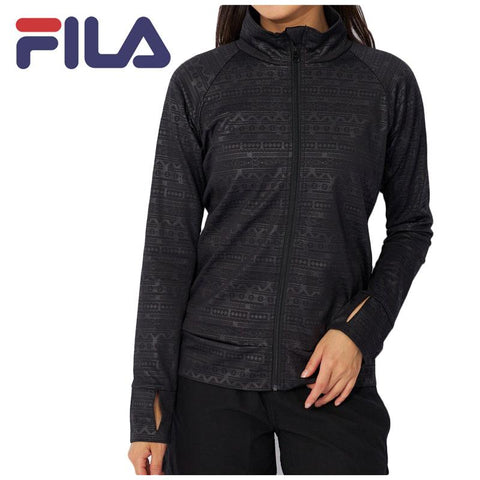 指穴付きで手の甲までUV対策！ 上品エンボス加工 レディース ラッシュガード (全2色)【FILA】